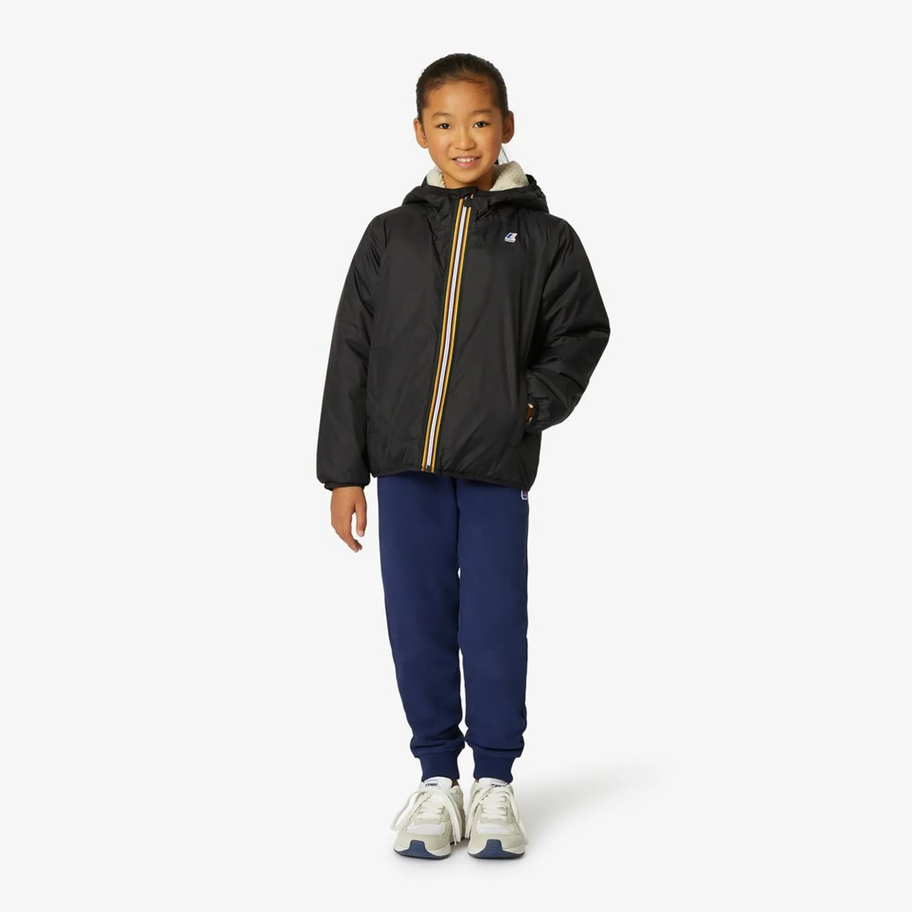 Vestes & Blousons>K-WAY Le Vrai 3.0 Claude Orsetto Kids Ecru - Black Pure