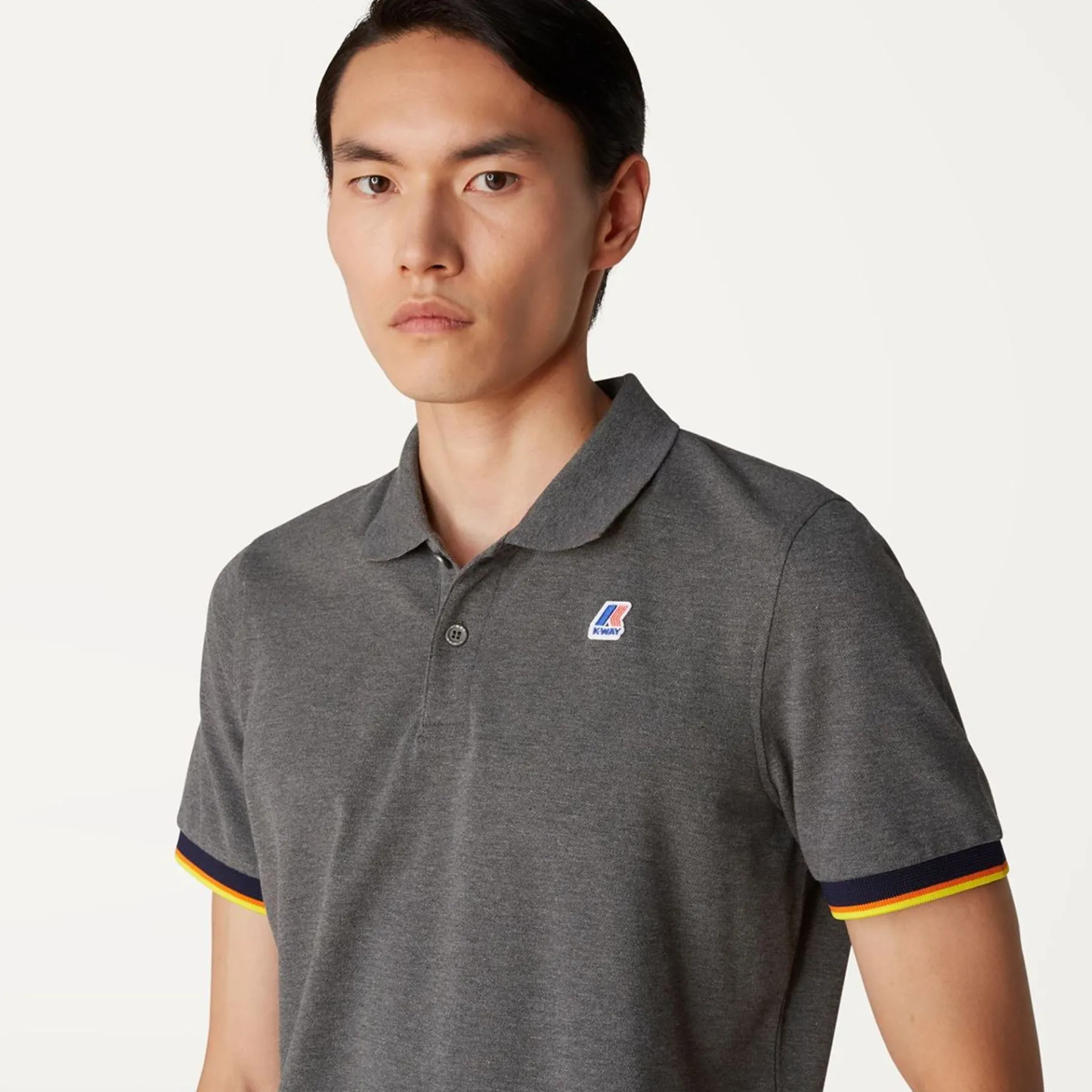 Polos & T-Shirts>K-WAY Vincent Contrast Polo Grey Md Melange